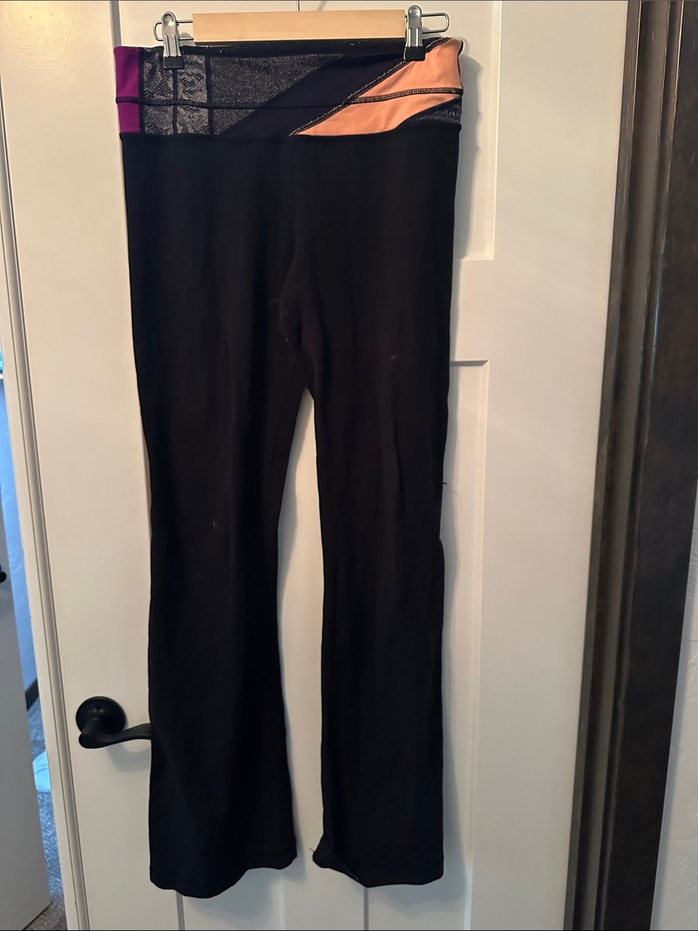Lululemon Black Yoga Pants with Purple and Peach Waistband